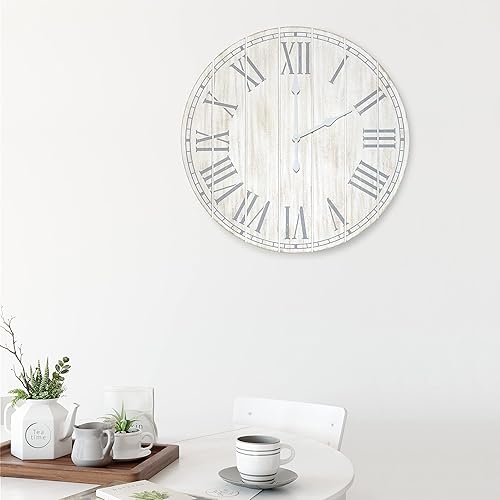 Elegant Designs HG2003-WWH - Reloj de pared rústico costero grande de 23 pulgadas, color blanco lavado