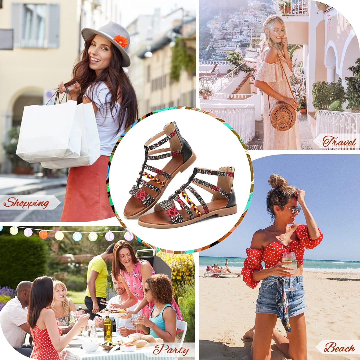 gracosy Flat Sandals for Women, Wedges Sandals Gladiator Summer Dress Sandals Ankle Slippers Woven Straps Shoes Flip Flop Thong - Image 4