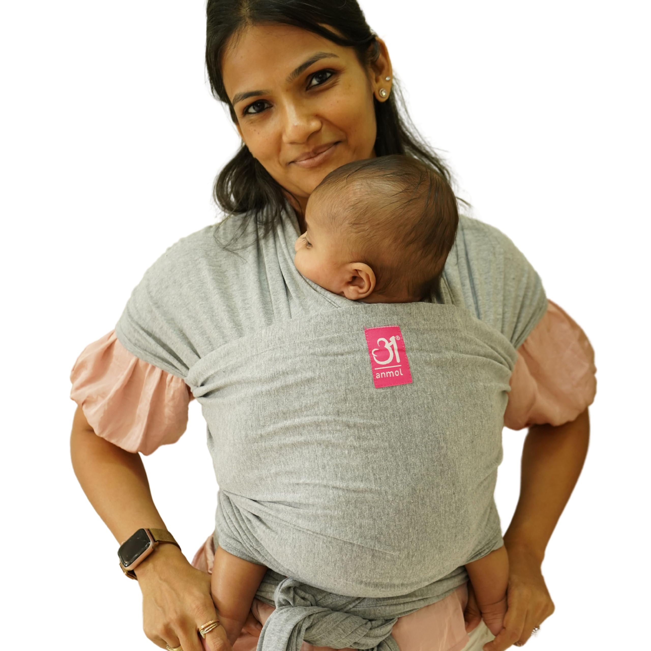 A anmol Baby Carrier Ergonomic Hybrid Wrap - 100% Cotton, Hands Free Carrier with Ergonomic M Position for Hiking Shopping Travelling Newborn to Toddler - 0 Day to 24 Months (Grey)