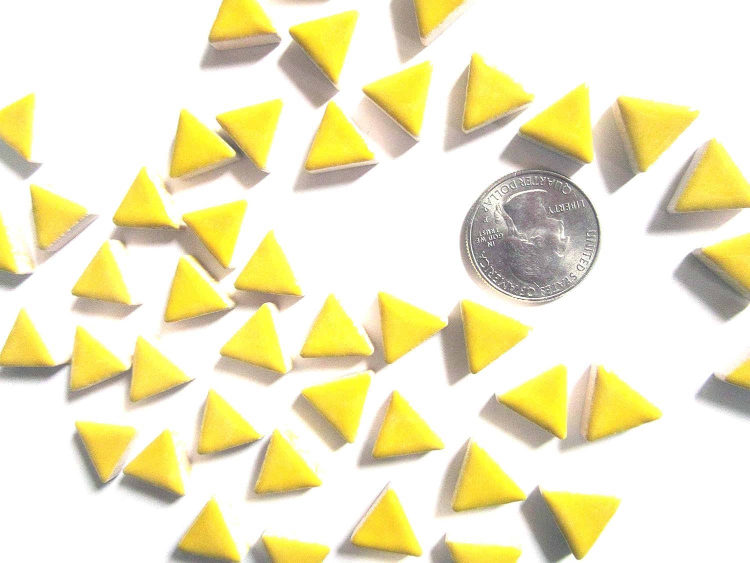 100 Mini Bright Yellow Triangle Mosaic Tiles, Triangular Mosaic Pieces, Ceramic