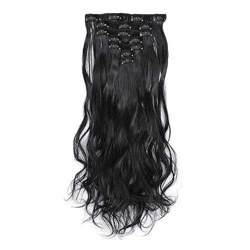 Miniatura 11 de SWACC 7 piezas de cabeza completa para fiestas con clip en extensiones de cabello de color con rayas sintéticas (20 pulgadas rizadas)