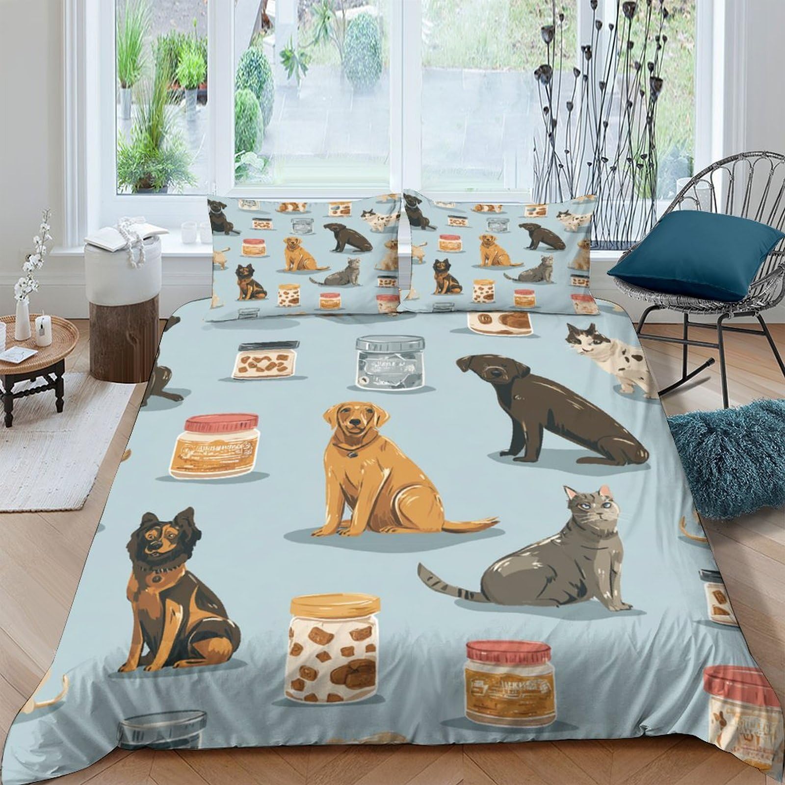 Ctjqhvkz Style-2 3D Printed Dog Illustration Fitted Sheet Microfiber Soft Blue Puppy Pattern Mattress Cover Bedroom Decor Single（135X200cm）