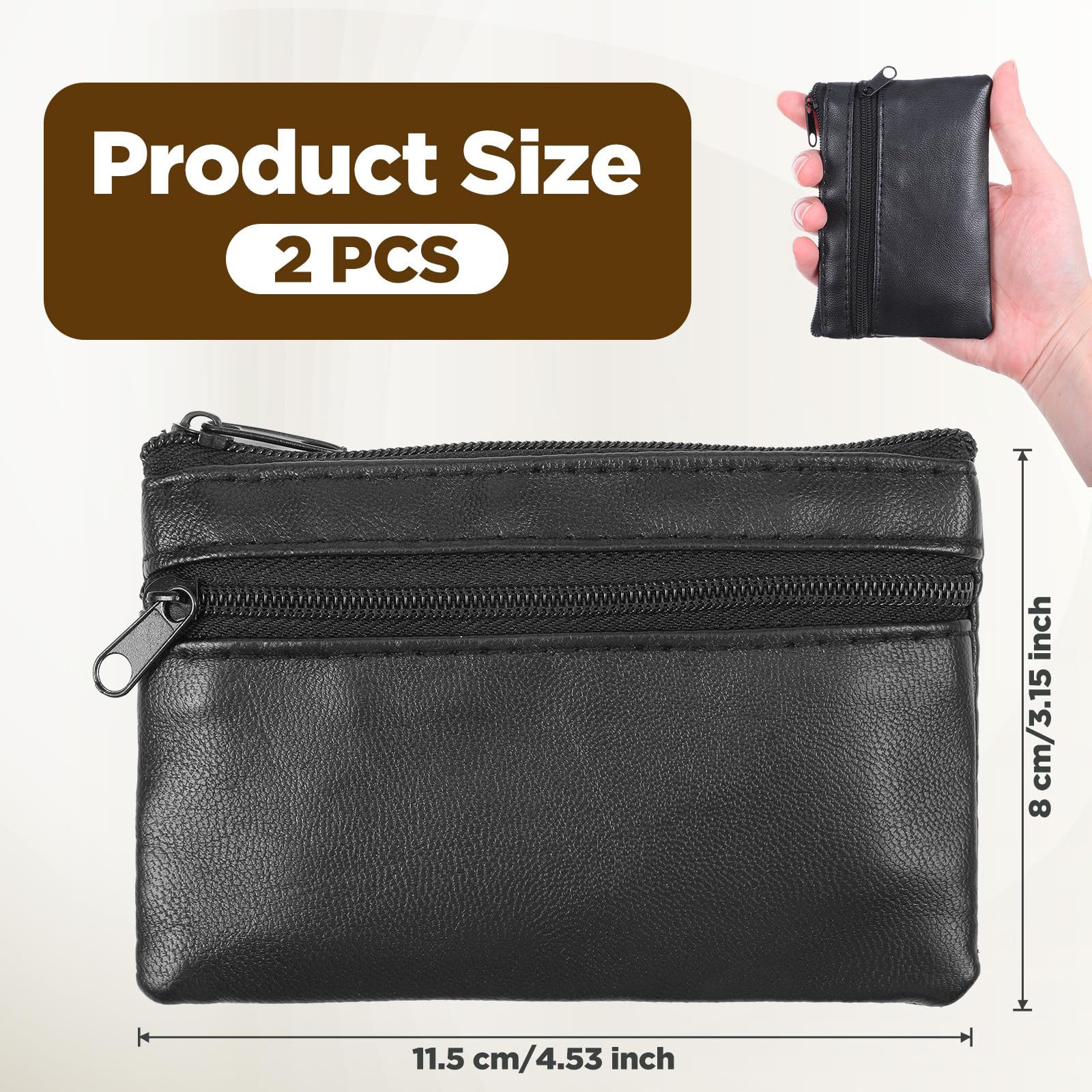 2-pak etui na klucze z PU skóry z zamkiem, mini portfel, czarne etui na klucze, mała kieszonka na monety dla kobiet i mężczyzn, idealne na podróże i do codziennego użytku
