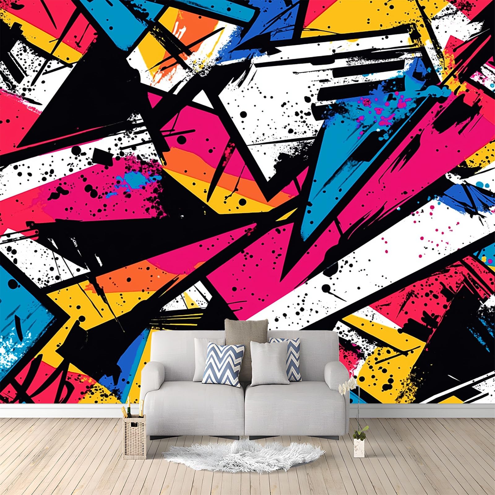 Doodle geometrica astratta Carta da Parati Panoramica 400 x 280 cm (L x A) Poster da Parete in Tessuto non tessuto 3D da Parete per Soggiorno Camera dei Bambini Decorazione Stile StreArt