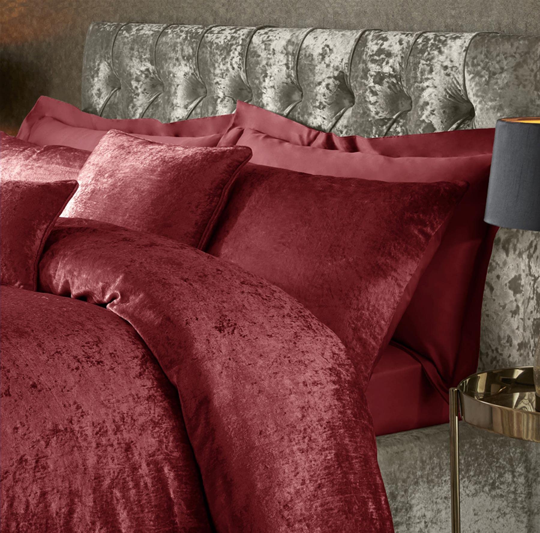 Ed Red Luxury Crushed Velvet Duvet Quilt Cover Bedding Linen Set With Housewife Pillowcases Ultra Soft Duvet Cover Set [Double, ]