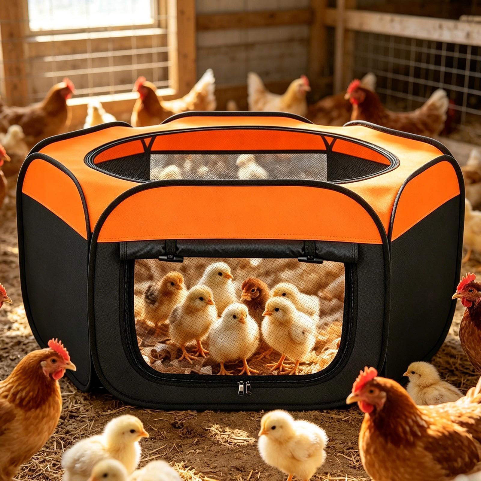 Caja de cría de pollitos, doble puerta, portátil, para exteriores, 44.9 x 44.9 x 23.2 pulgadas, ideal para pollitos, gatitos, conejos, hámsters, cobayas