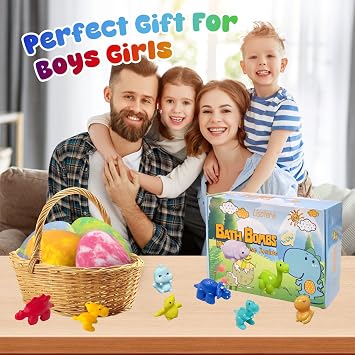 Bath Bombs for Kids with Surprise Toys Inside, 12 Pack Dino Egg Bath Bombs with Dinosaur Suction Cup Toys, Birthdays Gifts for Boys Girls, Bubble Bath Fizzy Ball for Kids Christmas