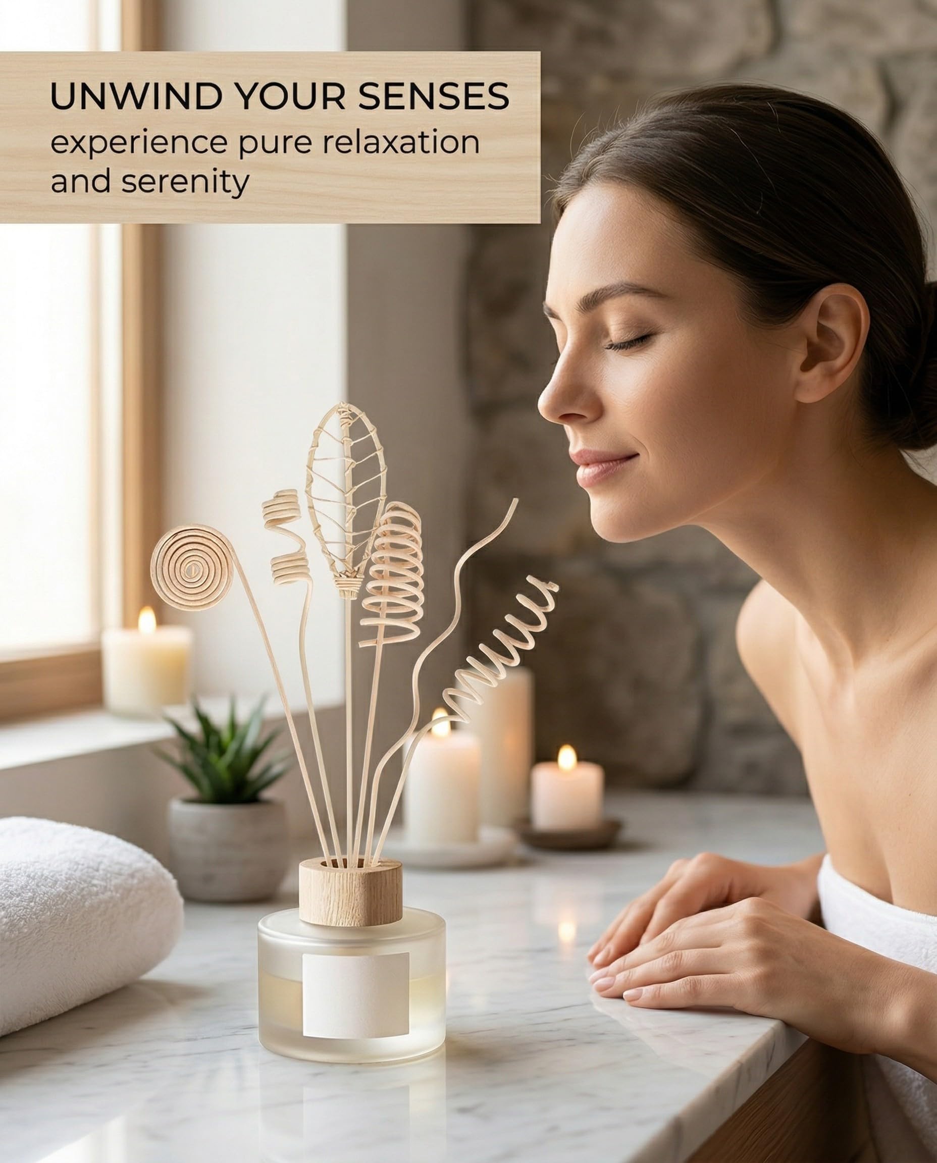 Varillas Difusoras Mikado - 18 Piezas de Ratán Natural con Varios Diseños Botánicos para Aceites Esenciales, Recambio de Ambientador Decorativo para Hogar.