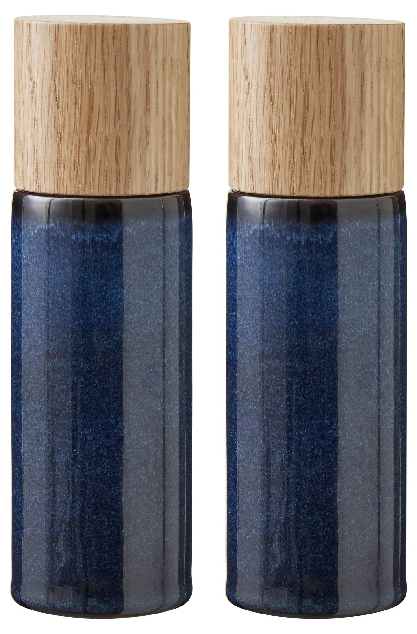 BITZ Salz- und Pfeffermühle, 2 Gewürzmühlen aus Steingut (Salzmühle + Pfeffermühle), 2er-Set, 16,7 cm hoch, blau