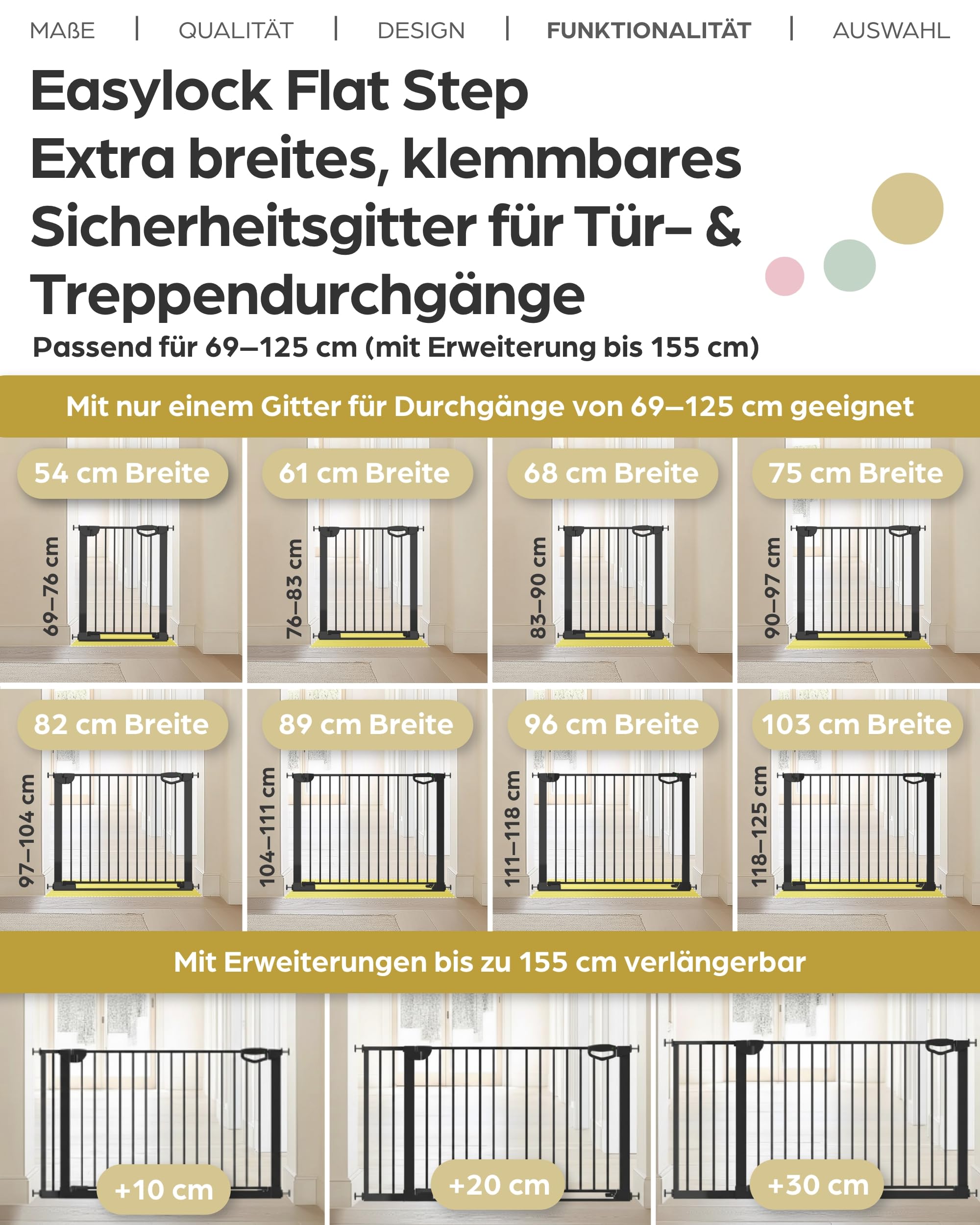 Geuther Easylock Flatstep Türschutzgitter Weiß 97-104 cm Treppenschutzgitter Klemm-Bohrmontage Kinderschutzgitter beidseitig öffnend