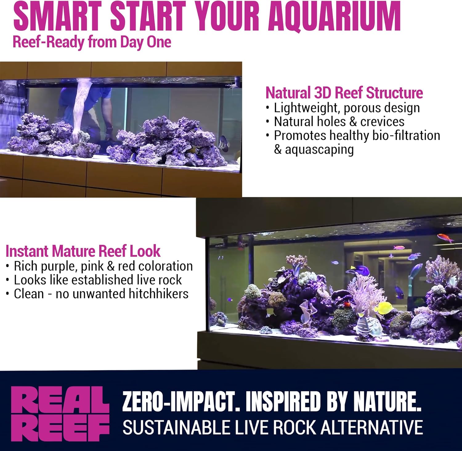 Original Rock, 10 lb Mixed Box (Assorted Sizes) - Artificial Live Rock for Saltwater Aquariums, Porous Reef Rock for Marine Aquascapes & Coral Growth, Natural Purple/Pink/Red