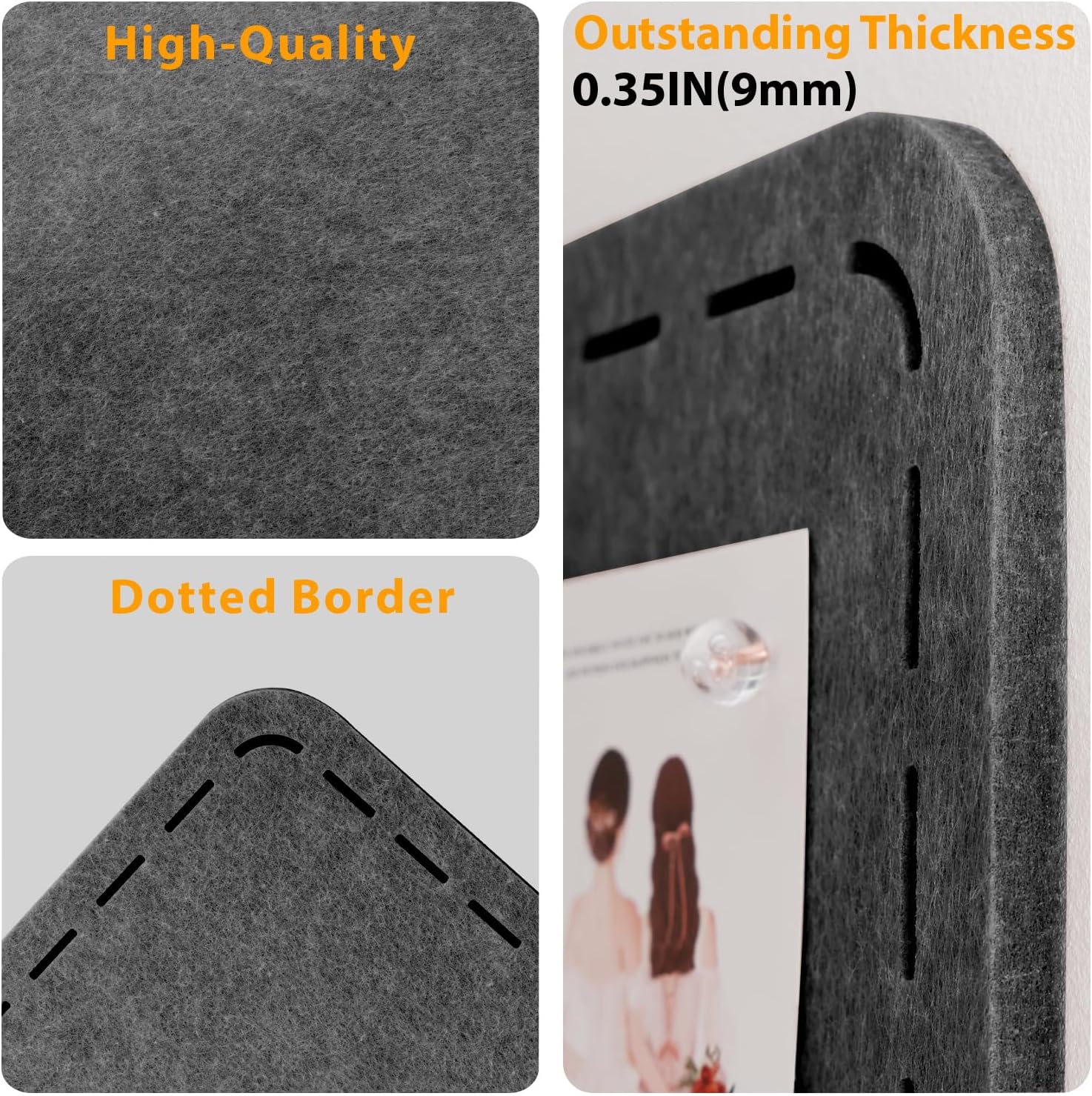 Large Cork Boards for Walls - 48"x24"Felt Bulletin Board 4pcs Modular Vision Board, Self-Adhesive Pin Board for Wall Decor, Memo Board for Office & Home - Charcoal Heather