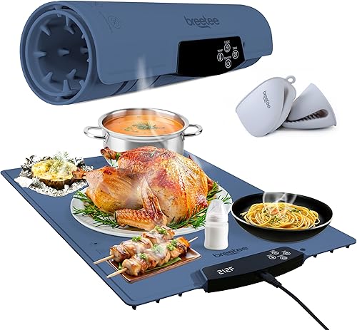 Miniatura 11 de BREETEE Tapete eléctrico para calentar alimentos – Tapete de calefacción de silicona para alimentos con 9 niveles de temperatura – Tapete de Blanco