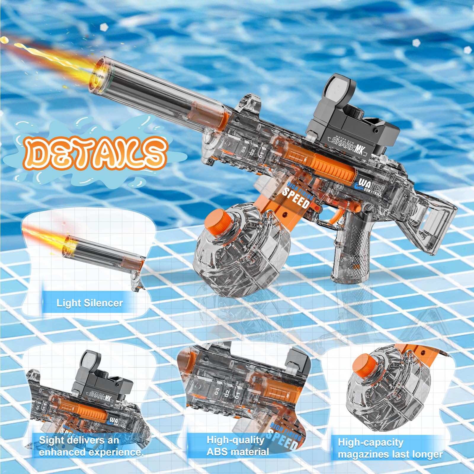 Pistolet à Eau éLectrique pour Enfants, Pistolet à Eau Automatique Longue PortéE, Water Gun Electric Longue Porté Jusqu'à 10M Jouet Cadeau pour Garçon Adulte (UMP45 Noir)