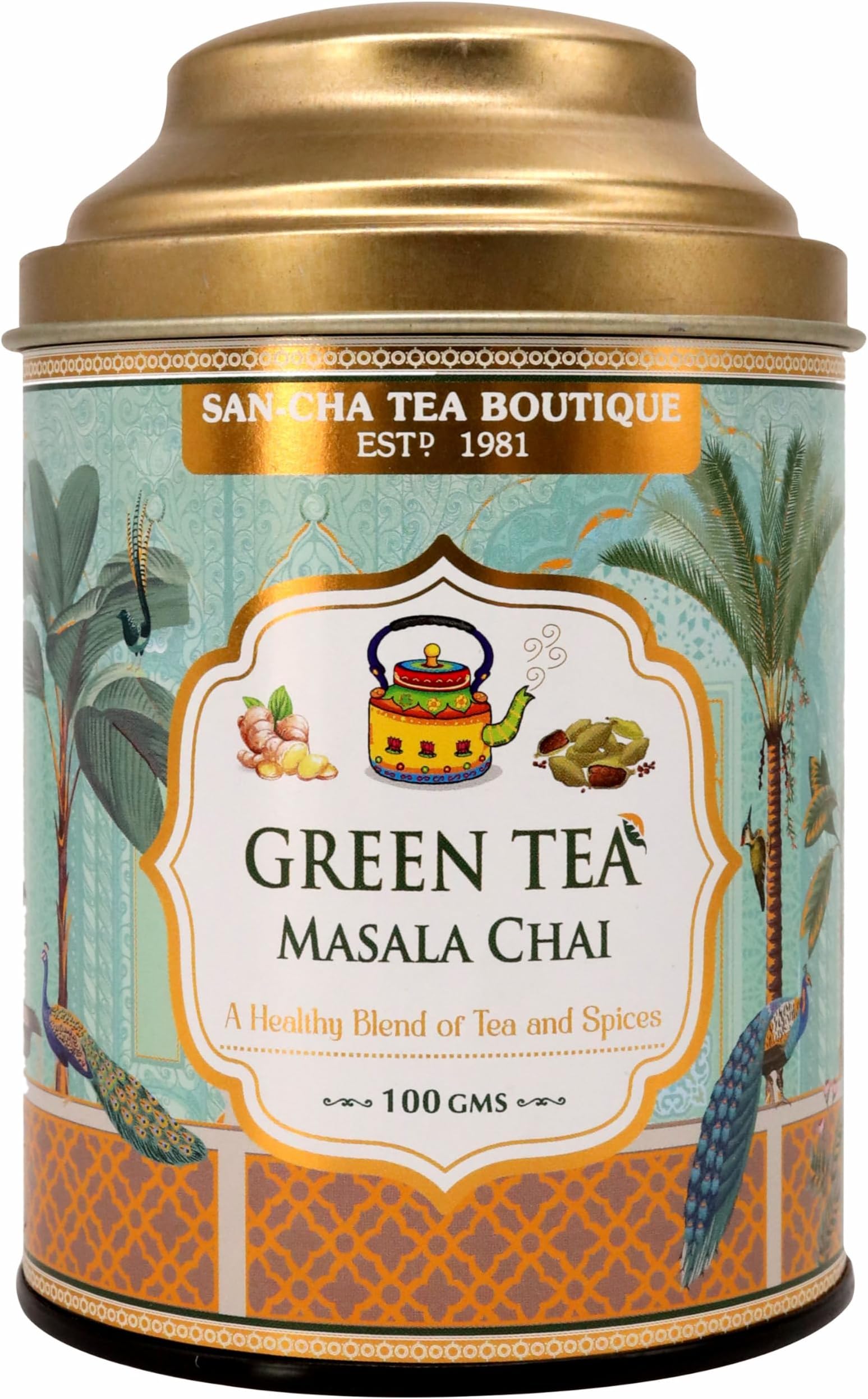 Sancha Tea Boutique Green Tea Masala Chai (Set of 2), Cardamom, Pepper, Ginger, Cinnamon, Rose Blend, Spiced Tea, Chai Patti, Chai Masala