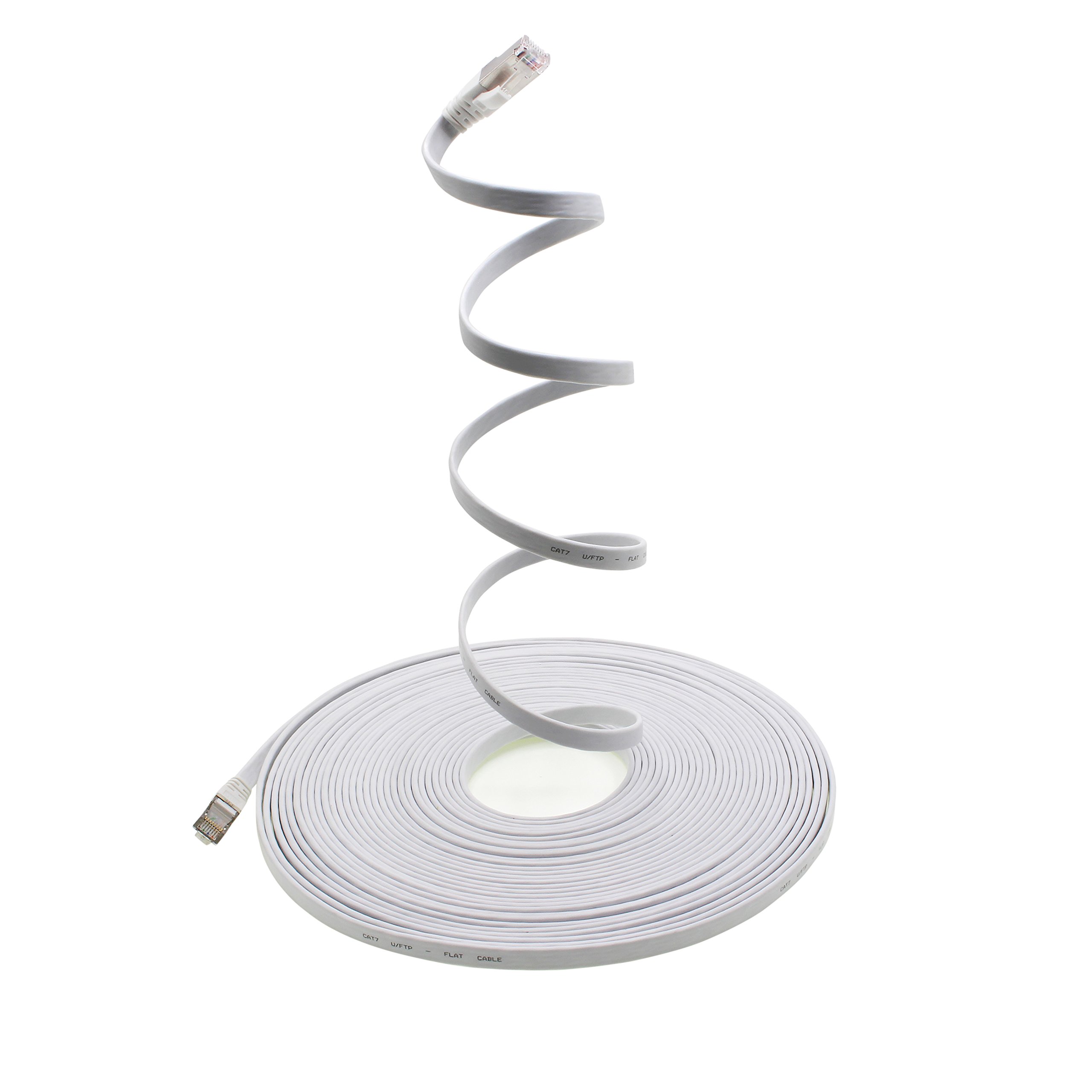 1aTTack.de 10m - weiß - 1 Stück Cat7 Flachkabel Netzwerkkabel Cat 7 Rohkabel Gigabit Lan (10Gbit/s) Flachbandkabel Verlegekabel Patchkabel Flach Slim Rj 45 Stecker Cat6a - 4