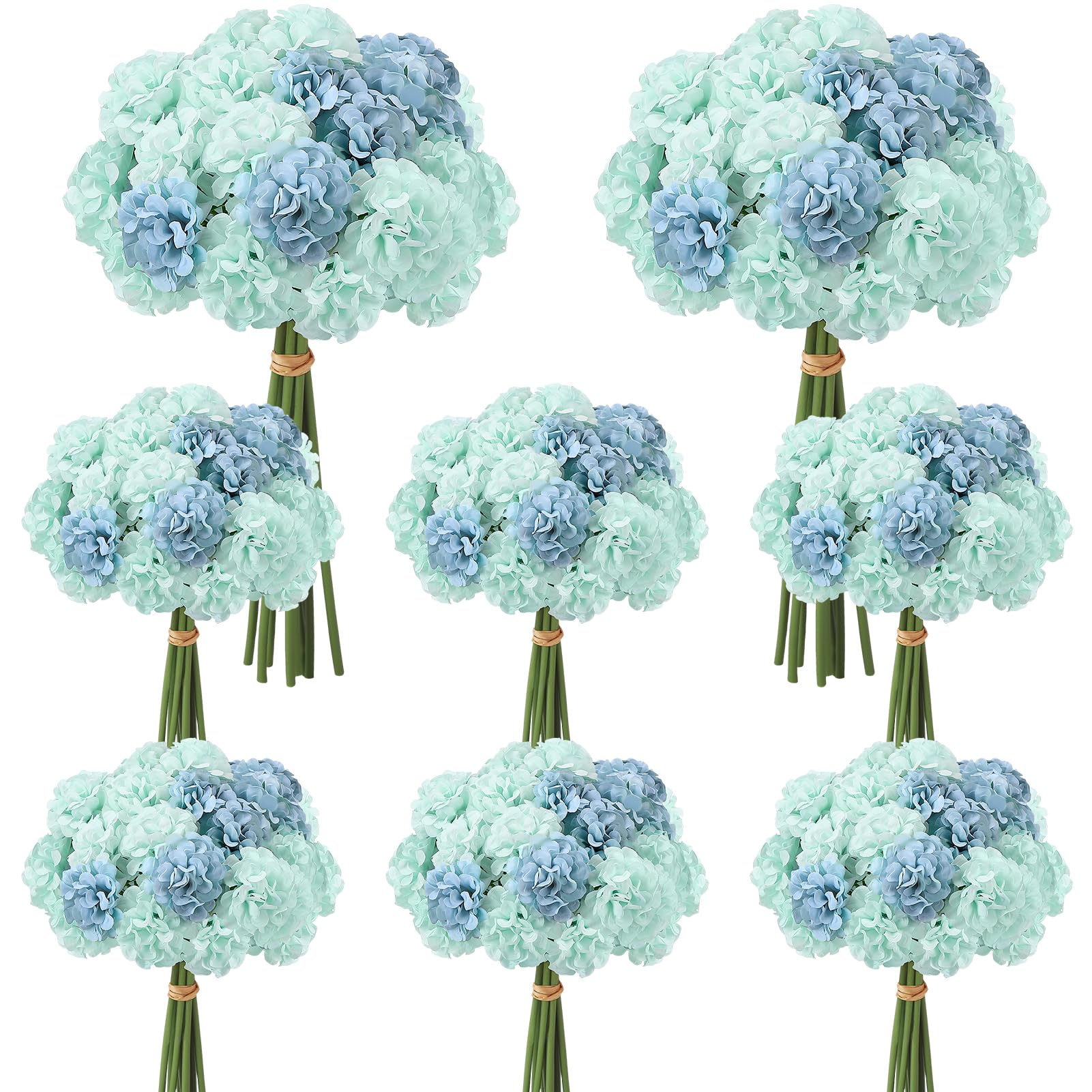 Photo 1 of Ovveroche 72 Pcs Blue Green Hydrangea Artificial Flowers, Round Floral Bouquet for Home Decor, Wedding, Party, and Seasonal Decoration, Realistic Fake Flowers for Centerpieces Aisle Table Arrangements