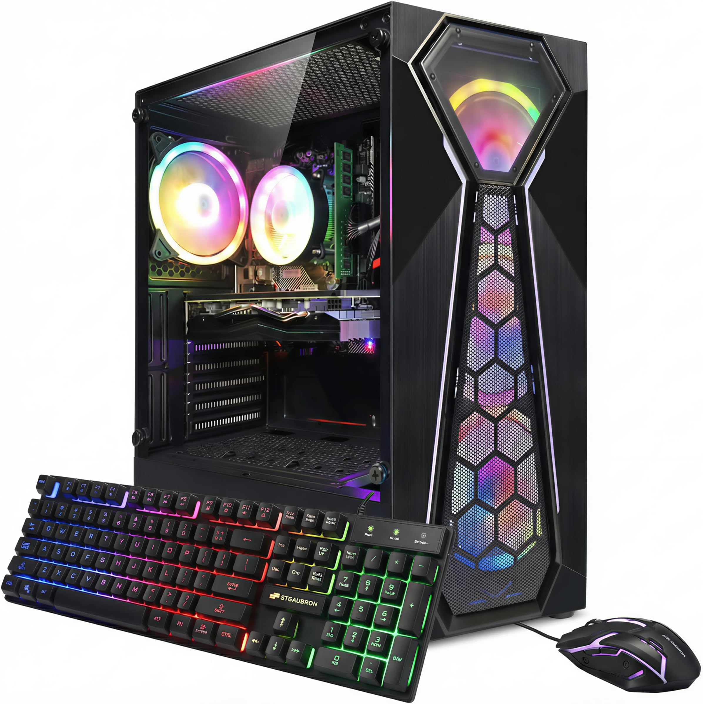STGAubron Gaming PC Desktop Computer, AMD Ryzen 3 3200G up to 4.0G, Radeon RX 580 8G, 16GB DDR4, 512GB SSD, WiFi 6, BT 5.0, RGB Fan x 4, Windows 11 Home