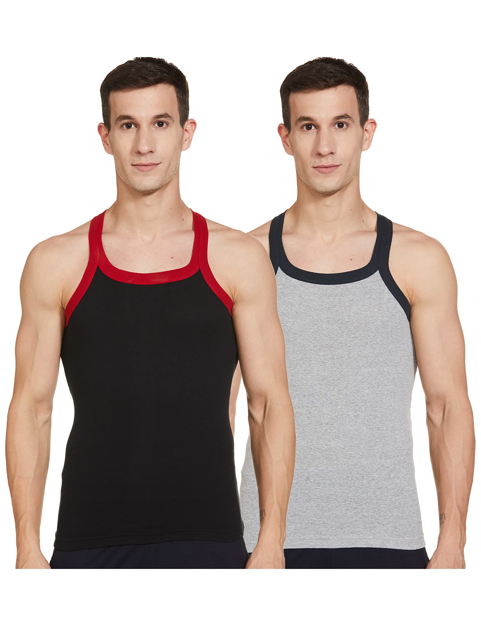 Men's Solid Regular DSO-Bold Gym Vest (B 111)-P2_Grey Melange,Black S-image-35