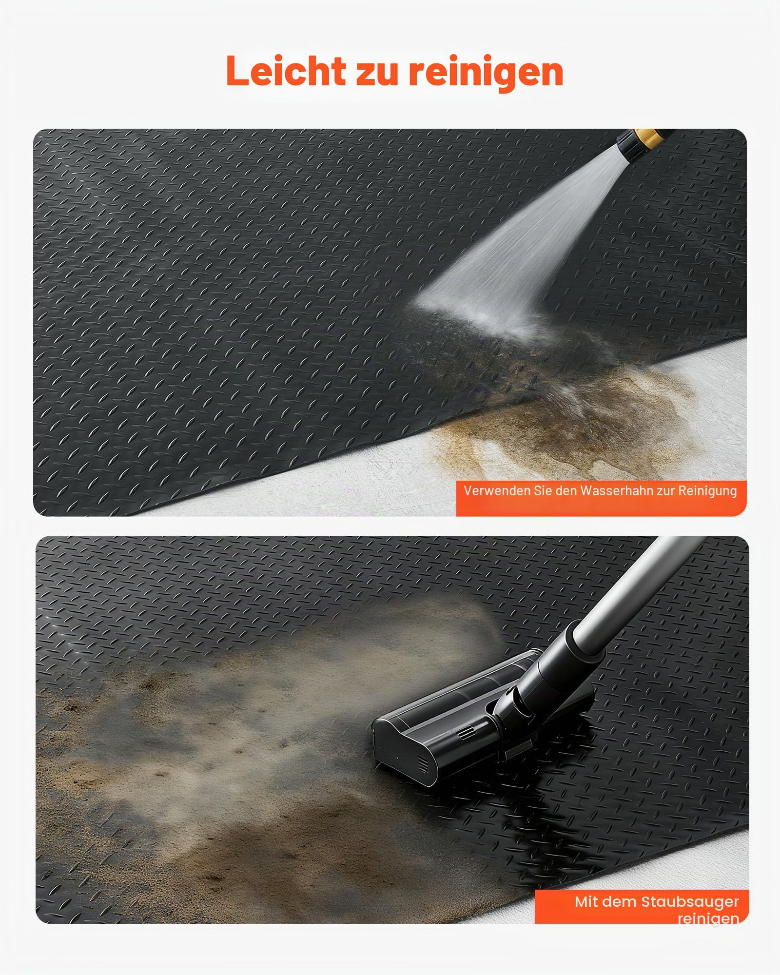 VEVOR Garagenbodenmatte, 1200x2100 mm Antirutschmatte, Meterware, 2,2 mm dicke PVC-Noppenmatte, Bodenschutzmatte mit doppelseitigem Klebeband, für Lager, Fitnessstudios, Anhänger, Schwarz