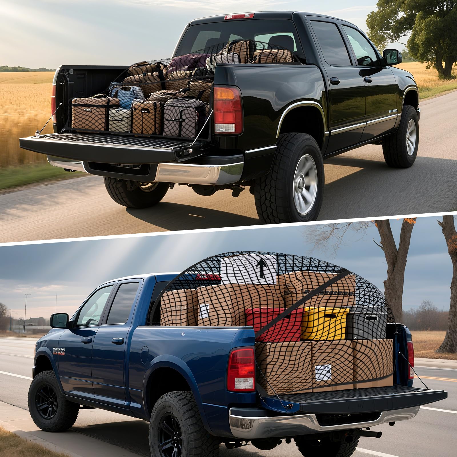 Red de Carga Altamente Elástica, Red Grande para Maletero de Coche 120x120cm, Puede Extender a 210×210cm, Organizador de Malla de Carga para camión, con 6 Mosquetones, para SUV Camionetas Carro