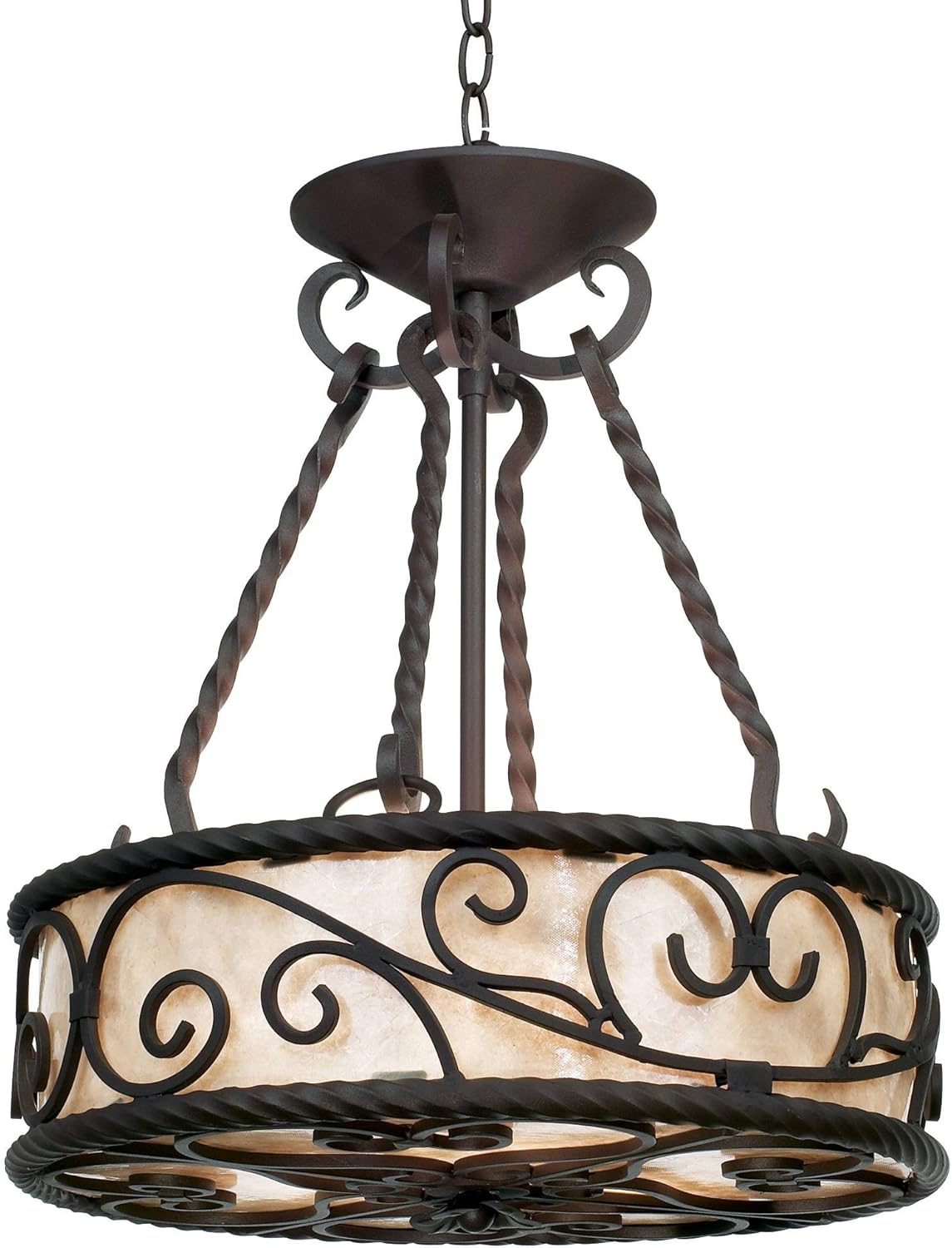 Holiday Deals 🛒 Natural Mica Walnut Pendant Chandelier 17 Wide Rustic Country Cottage Drum Shade Scroll Fixture for Dining Room House Foyer Entryway Kitchen Bedroom Living Room High Ceilings - John Timberland