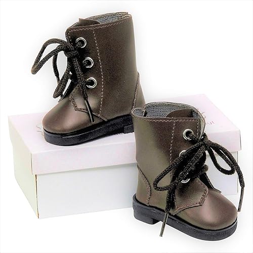 Miniatura 5 de The Queen's Treasures Accesorios de ropa de zapatos de muñeca de 18 pulgadas, botas con cordones marrones y caja de zapatos, compatible para uso con