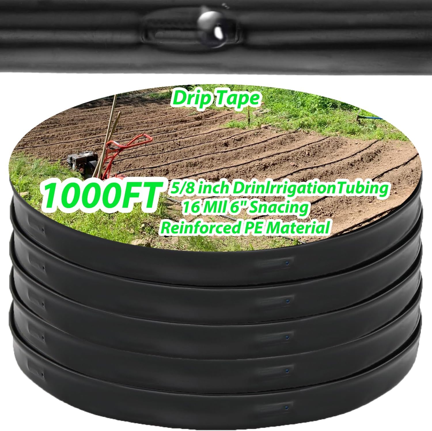1000ft 5/8 Inch Drip Tape 6" Spacing Roll 16 Mil Irrigation Hose Garden Watering Tube Line Automatic Equipment for Garden Irrigation System Flower Patio Lawn Hose