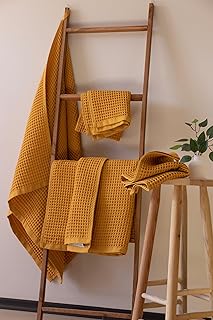 PÜSKÜL - Premium Waffle Towel Set 4 Pieces Mustard - Organic 100% Turkis...