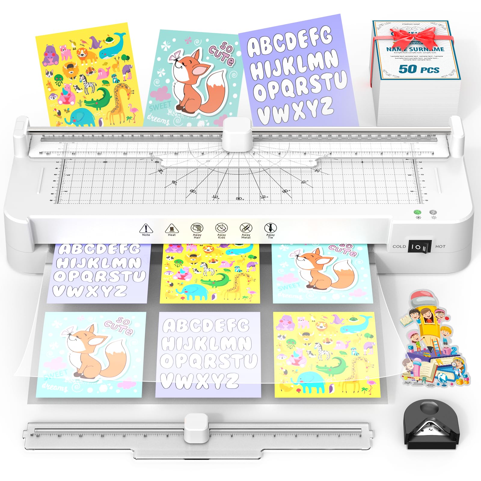 13in Laminator Machine with Sheets 50pcs + Paper Trimmer + Corner Rounder, 11x17 / ABS Anti-Jam Technology |Dual Hot and Cold Mode | 90s Fast Preheat