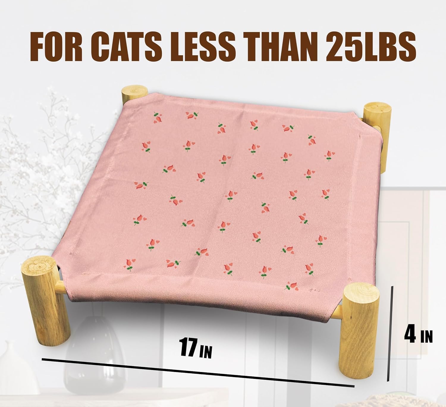 review Cat Hammock Bed, Pink Rose Cat Beds, Wooden Cat Beds for Indoor Cats, Small Dog Bed, Breathable Indoor Cat Bed for All Seasons, Pet Beds, Pet Sleeping Beds, Pink Cat Hammock Bed