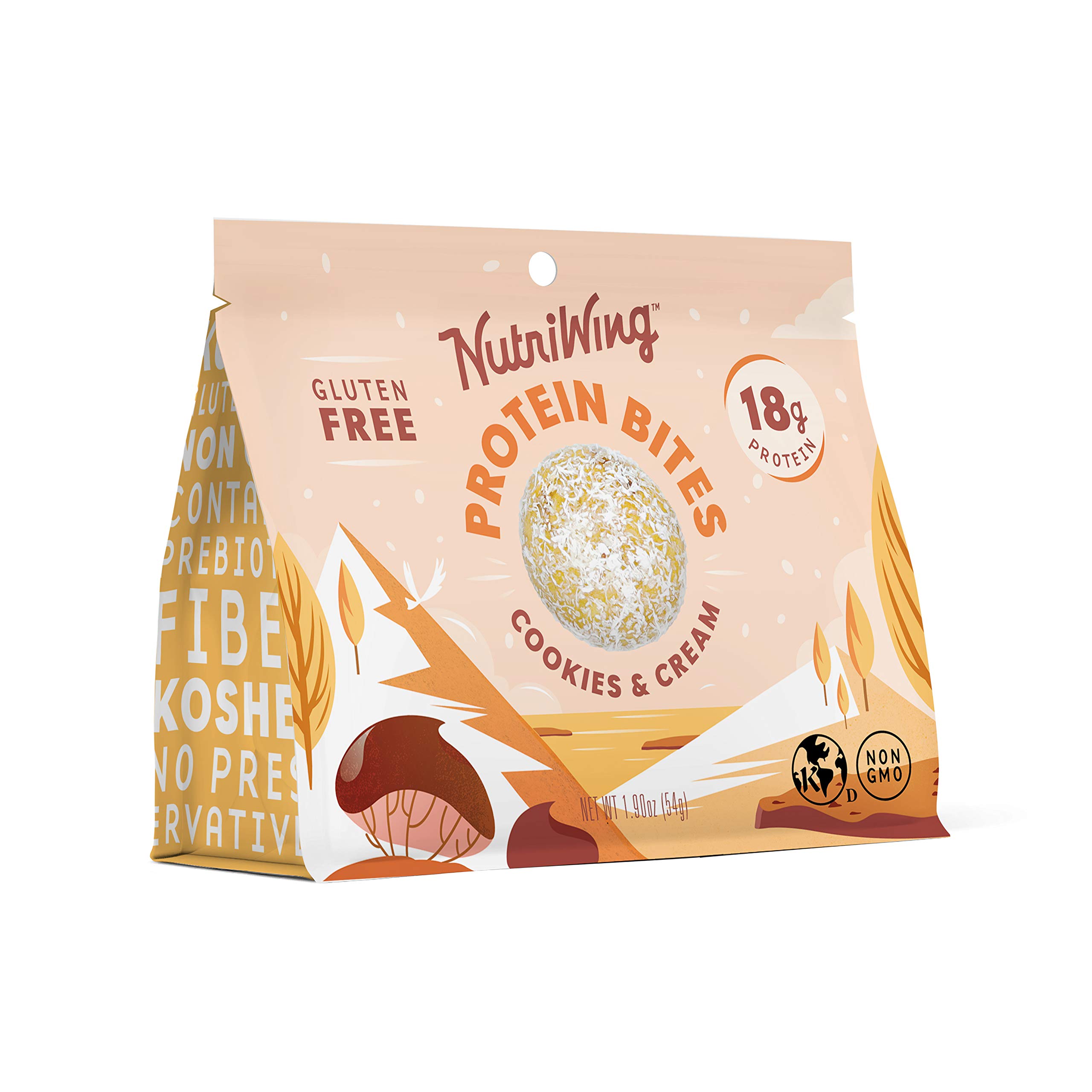 Nutriwing Cookies & Cream Protein Bites | Healthy Nutritious, Non-GMO, Gluten Free and Kosher Certified Protein Snacks I Box of 6