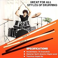 Vista 2 de Baquetas de batería 7a Baquetas con punta de madera de arce (2 pares)