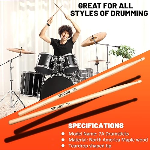 Miniatura 2 de Baquetas de batería 7a Baquetas con punta de madera de arce (2 pares)