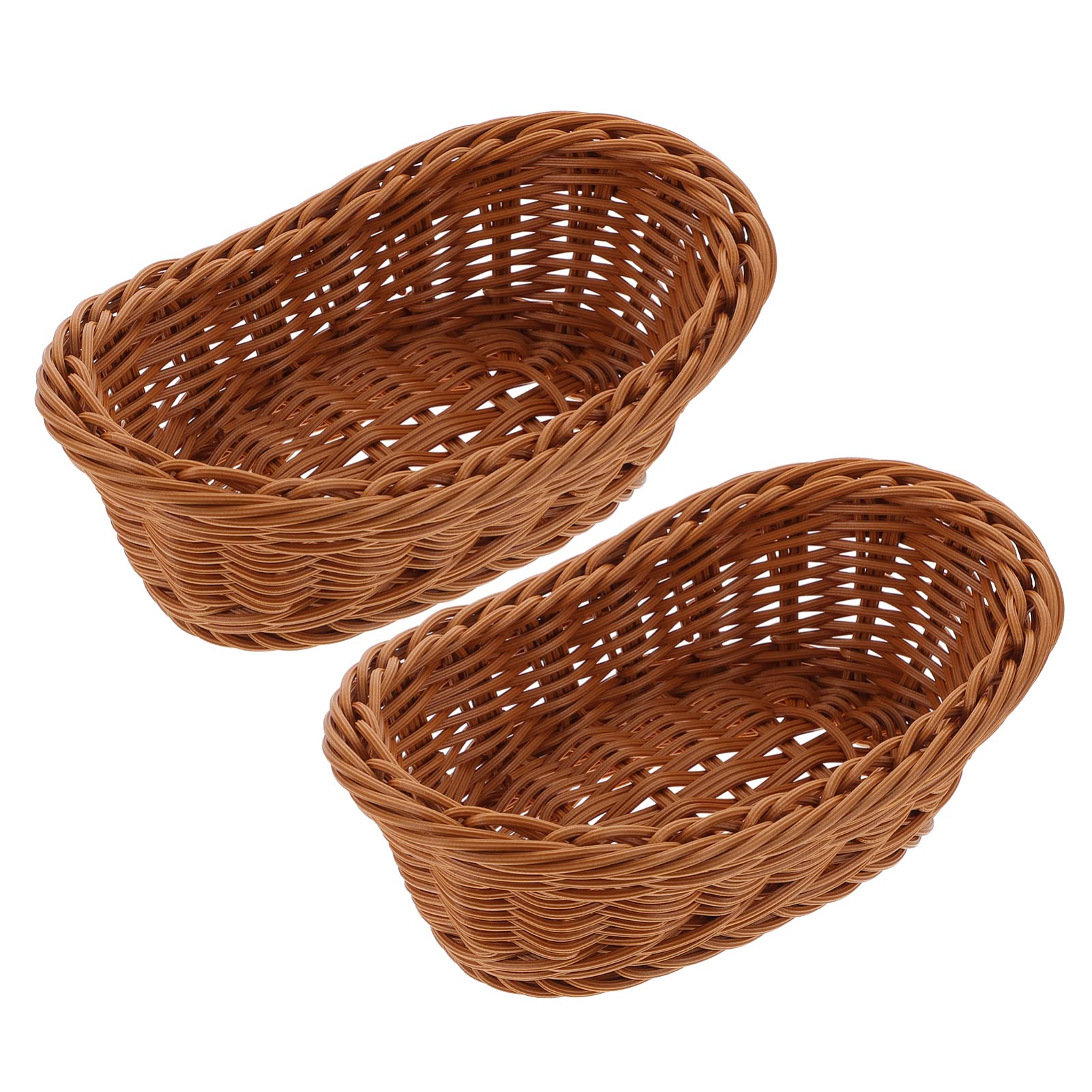 Luxshiny 2pcs Veggie Tray Poly Wicker Woven Bread Baskets Rustic Farmhouse Fruit Basket Tray Stackable Food Serving Holder for Home Kitchen Restaurant