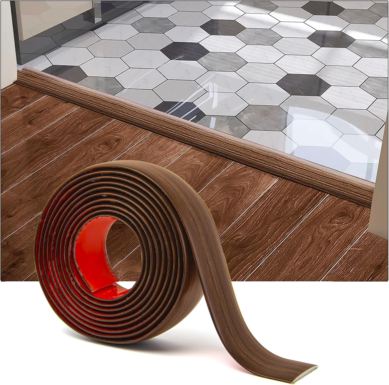 Art3d Self Adhesive Vinyl Floor Transition Strip,Laminate Floor Strip Floor Flat Divider Strip for Joining Floor Gaps, Carpet Threshold Transition, Floor Tiles (4 FT, 1.57in, Cherry) 4 FT Cherry