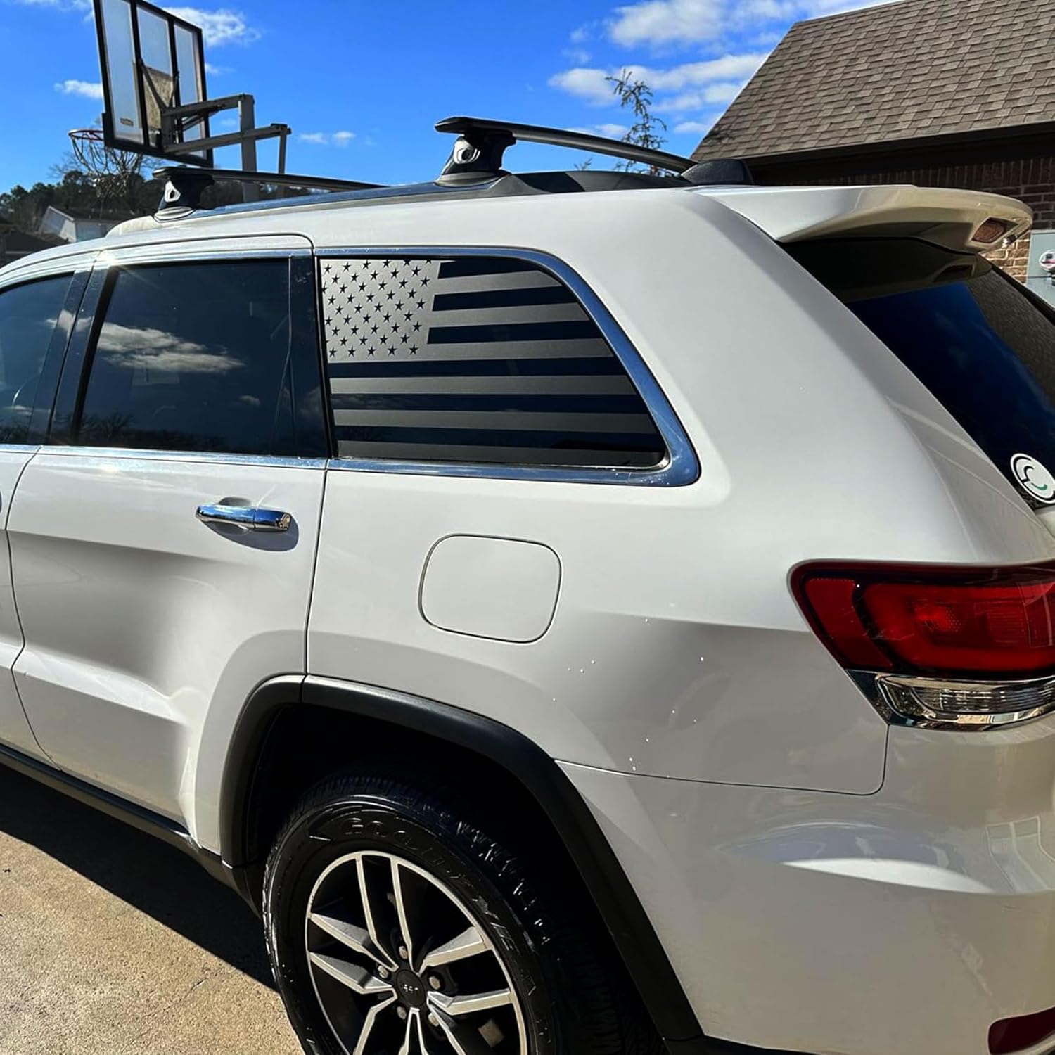 Zxiaochun Rear Side Window American Flag Decal Compatible with 2011-2015 2016 2017 2018 2019 2020 2021 Jeep Grand Cherokee Accessories, Precut Back Side Window USA Flag Vinyl Sticker(Matte Black)