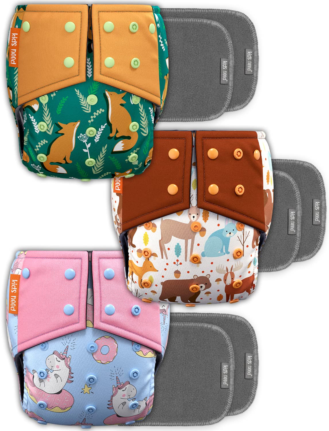 Kids Need Leakage Proof cloth diaper for babies 0 to 3 years High Absorbent 3 Reusable diaper cover 6 Insert pad combo Pack 5-18Kg Adjustable free size Washable Pocket cloth diapers for babies 82