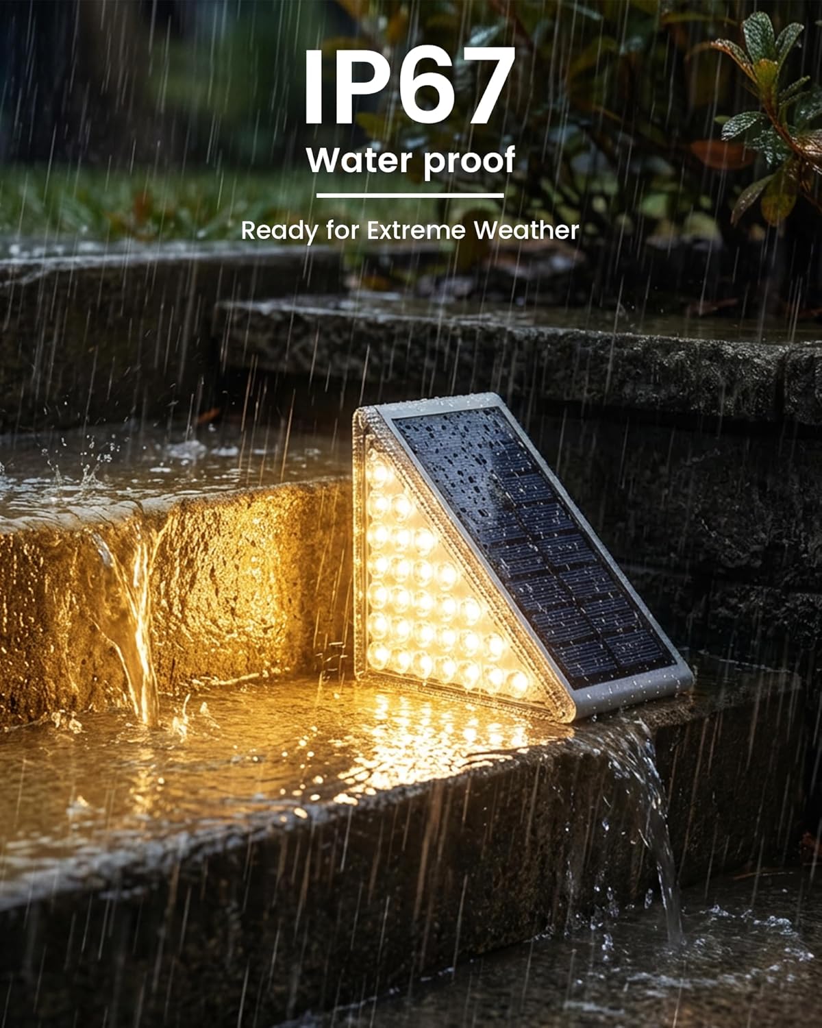 NIORSUN Outdoor Step Lights, Upgraded 28 LEDs 2 Brightness Modes, IP67 Waterproof Solar Stair Lights for Outside Steps, 1200mAh Battery Long Runtime Warm White for Patio Deck Yard Porch, 8 Pack