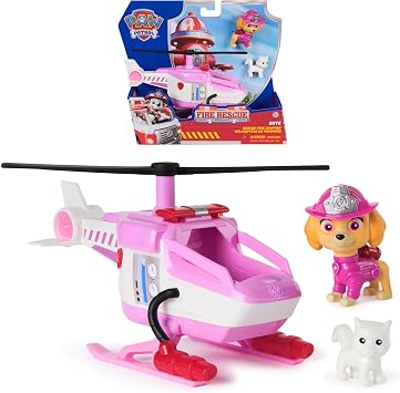 PAW Patrol Fire Rescue Skyes Rescue Helicopter with Skye Dog Figure and Cat Figure, Toy for Children from 3 Years