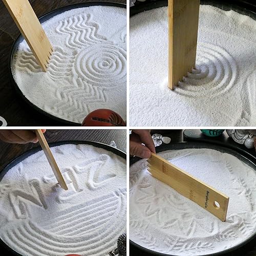 Miniatura 8 de Kit de jardín zen de Buda de meditación japonesa, jardín de arena de roca de cristal de mesa para escritorio con sello de rastrillo zen, accesorios