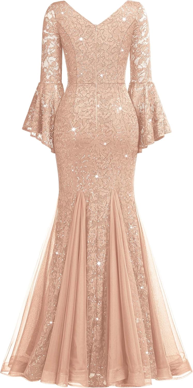 Miusol Women's Deep V Neck Sequin Lace Mesh Tulle Hem Formal Evening Maxi Dress - Image 6