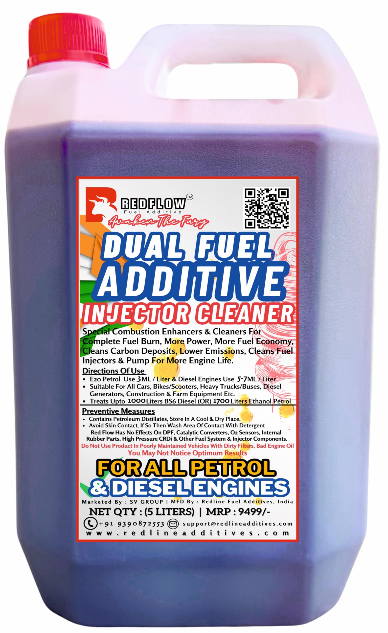 Red Flow Diesel Additive | Injector Cleaner (5 Liters). Treats 1000L Diesel for All Trucks/Buses, Cars & Generators. Maintains Fuel System, No Breakdowns, More Mileage & Smooth Engine.