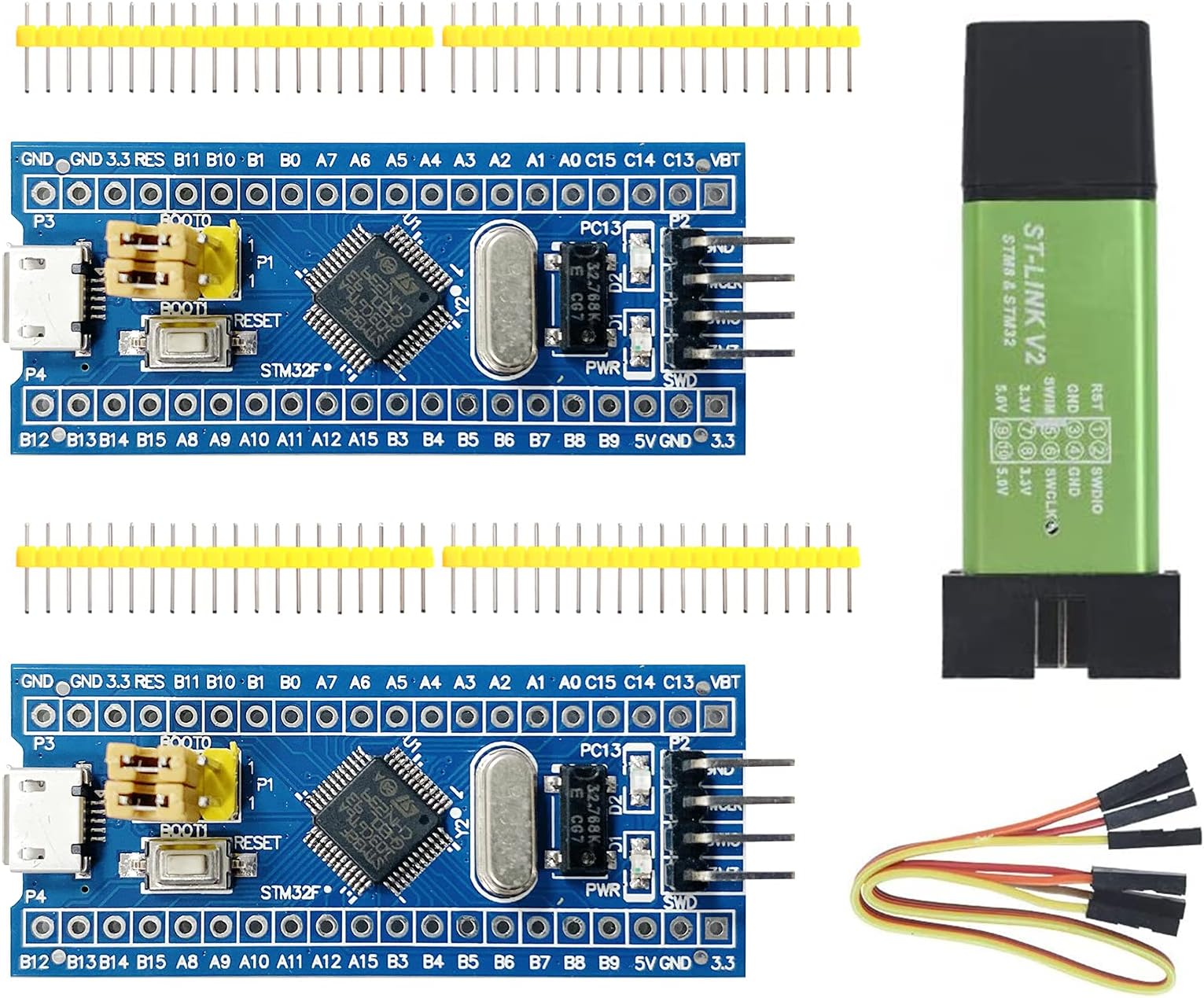 Aideepen ST-Link V2 Programming Unit Emulator Downloader(Random Color)+2PCS 40pin STM32F103C6T6 ARM STM32 SWD Minimum System Board Micro USB