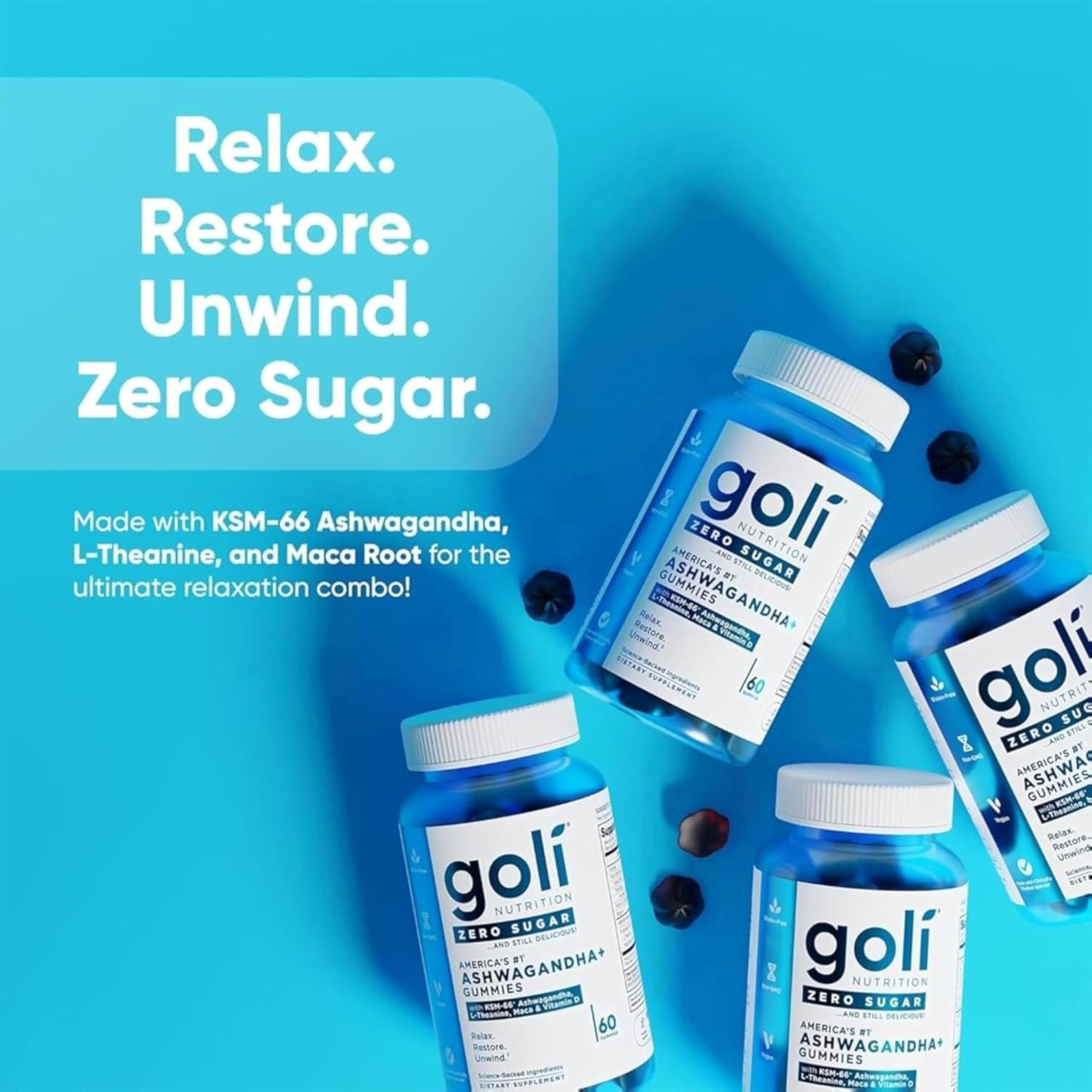 Goli Zero Sugar Ashwagandha Gummies with KSM-66, L-Theanine, Maca and Vitamin D - No Sugar Alcohols - Vegan, Keto-Friendly, Non-GMO — Amazon image 5