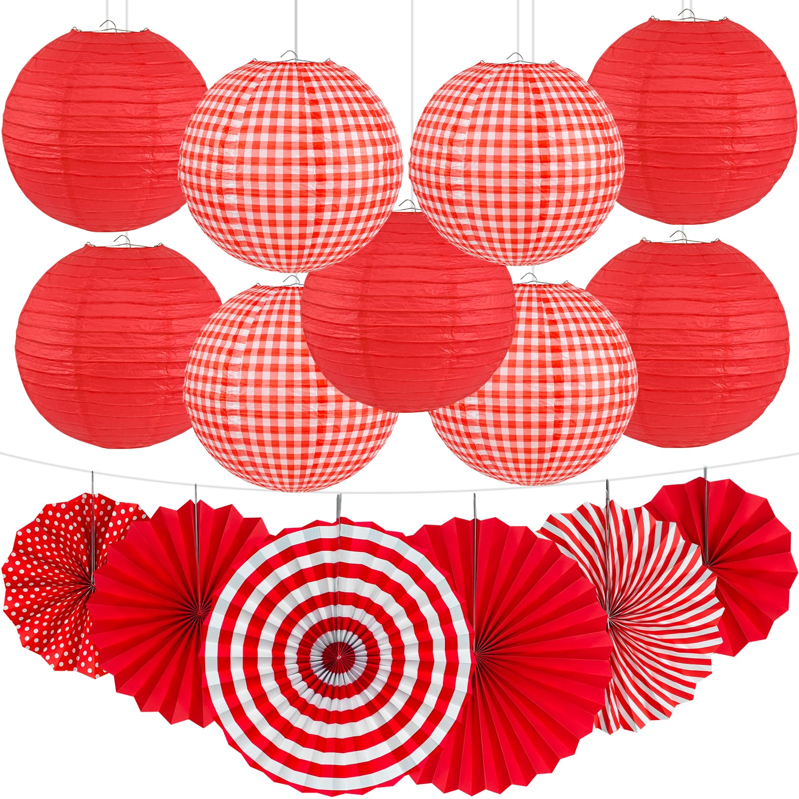 Peywot 15Pcs Red Party Decorations Supplies Set, Hanging Red Paper Lanterns Paper Fans for Home Decor Birthday Wedding Graduation Picnic BBQ Baby Shower Pizza Party