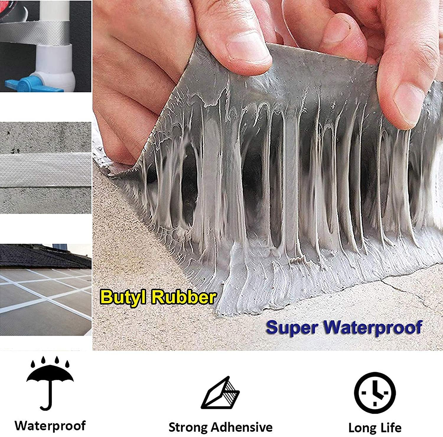 Cinta Impermeable for Reparar Fugas de tuberías, Cinta de reparación for Grietas de Techo, toldos, Pisos, Ventanas, fregaderos de Cocina, Cinta selladora(30cm(W) x 5m(L))