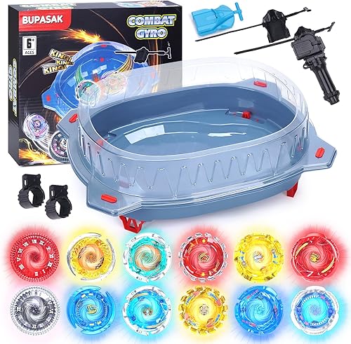 Miniatura 7 de Light Ignite - Juego de batalla con Bey Stadium, 6 tops giratorios de encendido ligero y 2 lanzadores, juguetes para niños y niñas de 6 años en