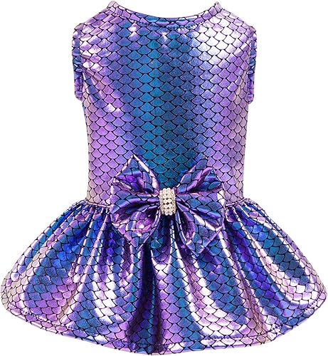 CuteBone - Vestidos brillantes de sirena de verano para cachorros, para perros pequeños, falda de lentejuelas DD10XS
