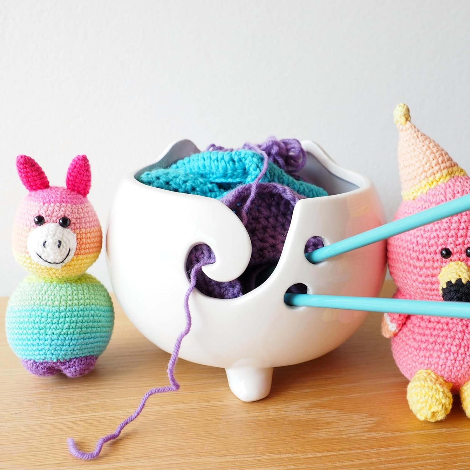 Cat Yarn Bowl for Knitting - Cute Ceramic Knitting Bowl Extra Large - Ceramic Yarn Bowl Crochet Accessories Yarn Holder Storage Gift for Knitters Funny